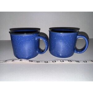 Von Pok Chang Coffee Mug Blue Speckled 16oz Soup Tea Cup Heavy Ceramic SET OF 2